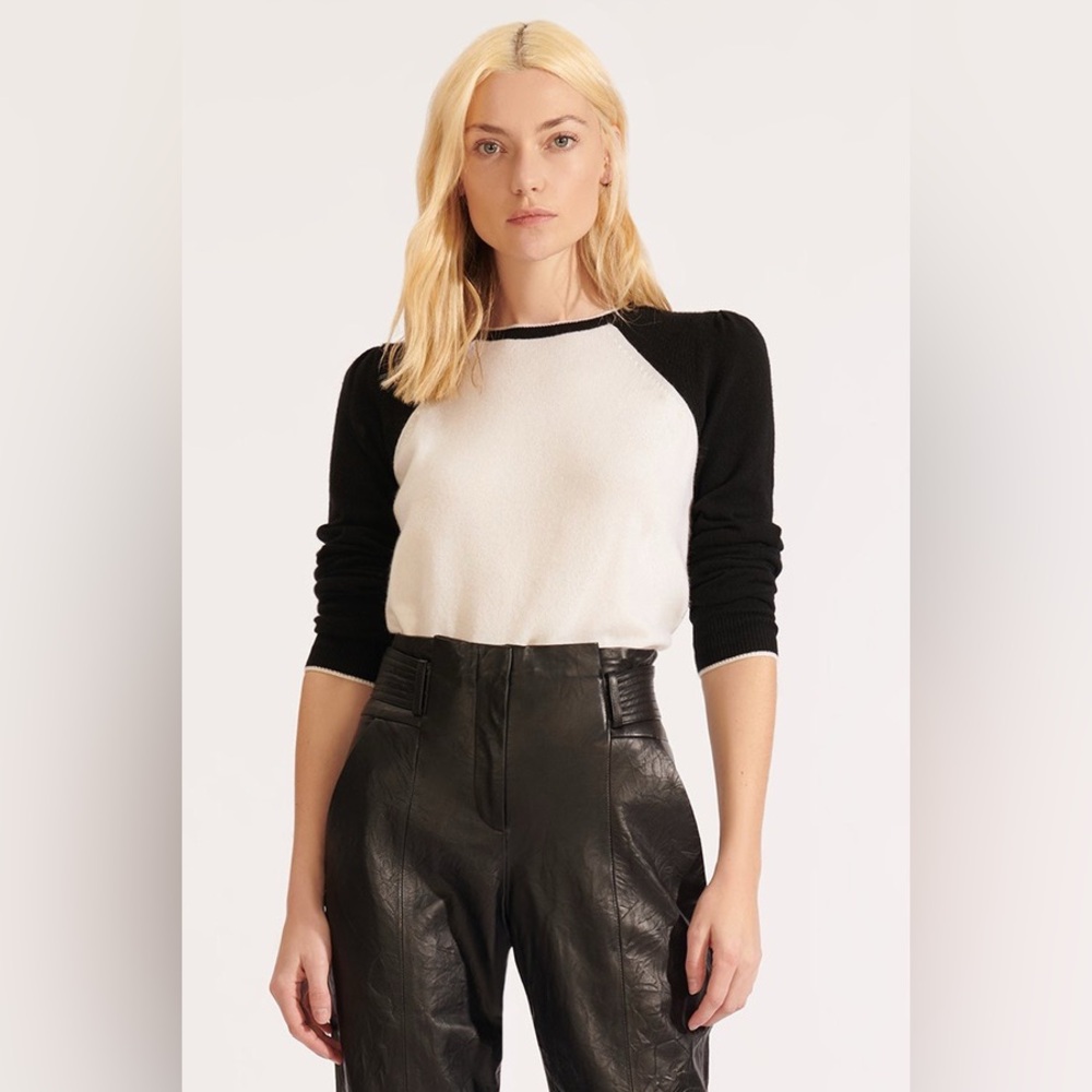 Veronica Beard Albertina Cashmere Sweater Sz S Black Cream   Ivory Crewneck